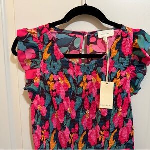 Melloday Women's Floral Smocked Top Midi Dress - Pink and Green (Large)